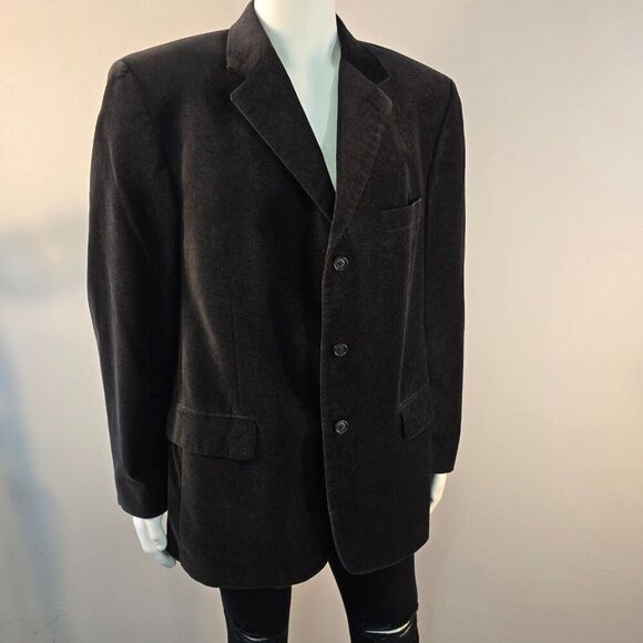 Alfani Exclusively For Macy's Velvet Velour Blazer Brown Cotton Mens Size 44R - Picture 2 of 13